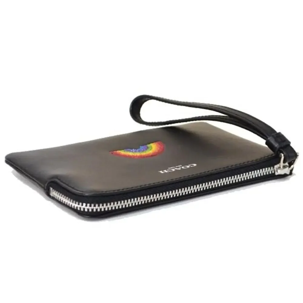 Coach Rainbow Corner Zip Wristlet Wallet F26938 Black Leather NWT $95 MSRP